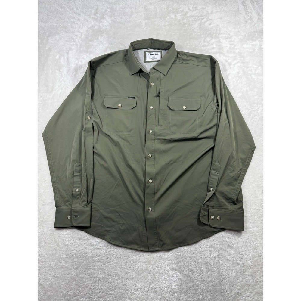 Poncho Mens Regular Fit Magnetic Olive Green Fishing Shirt Tag L